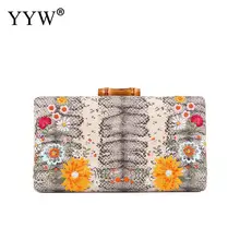 YYW вечерняя сумочка, расшитая сумка, клатч, женские сумки на плечо с цепочкой, разноцветные Клатчи из змеиной кожи