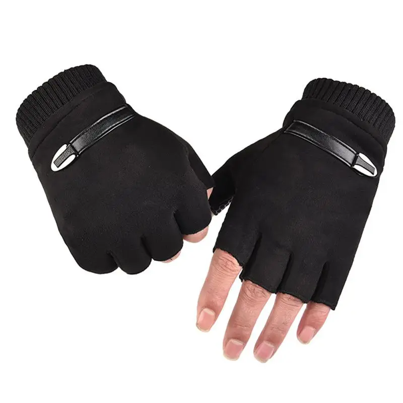 1 пара, перчатки на пол пальца, зимние, бархатные, теплые, на открытом воздухе, для верховой езды, спортивные, для вождения, перчатки, замшевые, перчатки на палец