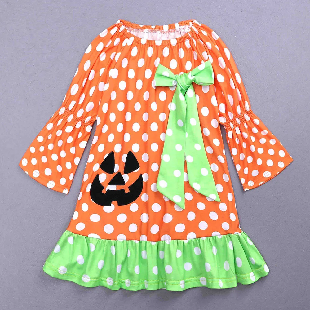 Милые модные платья в горошек с длинными рукавами и вышивкой для маленьких