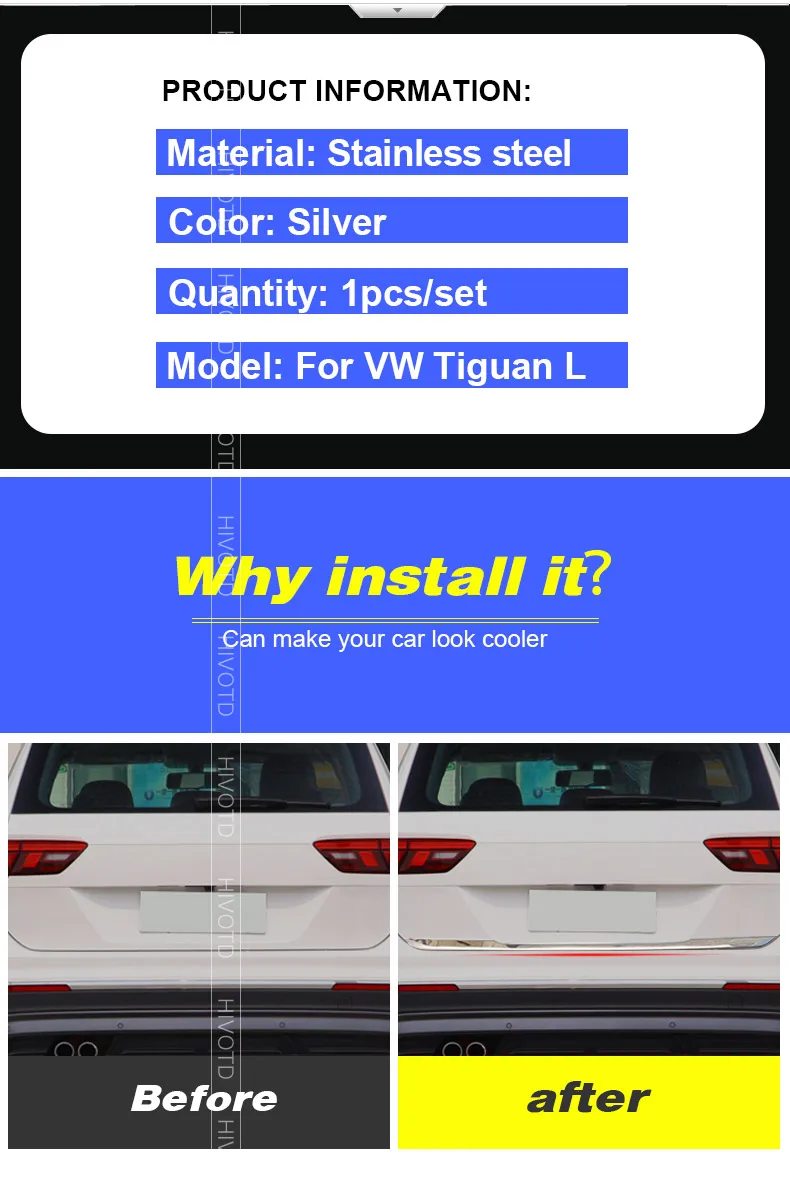 Hivotd For VW Volkswagen Tiguan stainless steel Rear Trunk Door Handle Cover Tail Gate Trim Bezel Molding Styling
