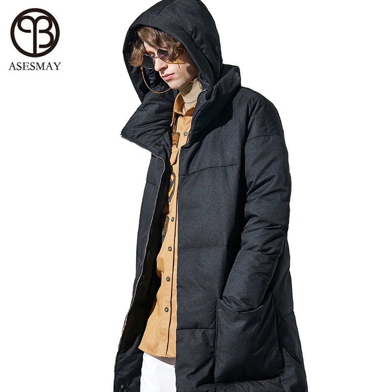 Asesmay/Брендовые мужские зимние куртки, белые пуховые пальто, толстые парки с гусиным пером, повседневное длинное зимнее Мужское пальто, верхняя одежда с капюшоном