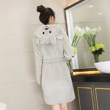 Милый женский халат-кимоно, одежда для сна, зимний Повседневный мягкий фланелевый Халат с капюшоном, халат, коралловый флис, теплая ночная рубашка