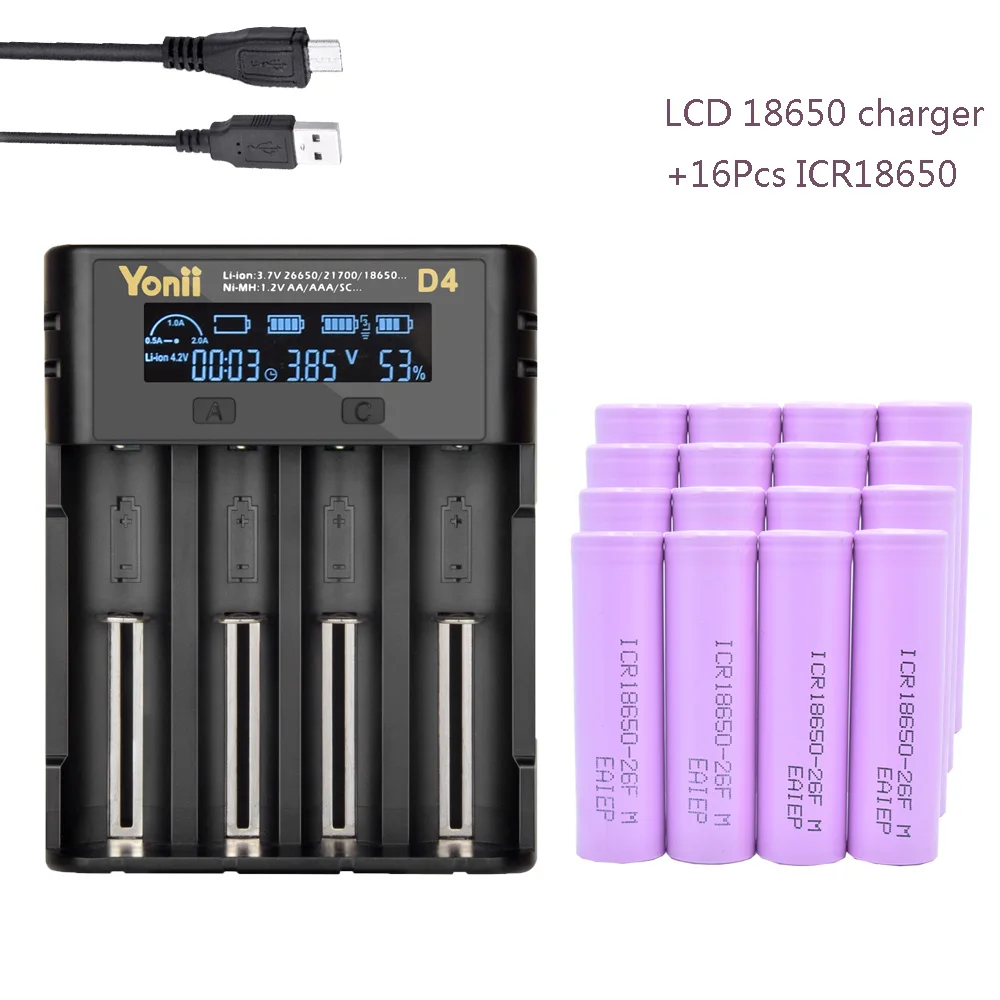 Lcd 3,7 V 18650 18350 18500 21700 20700B 20700 14500 26650 AA NiMH зарядное устройство для литиевых батарей с 16 шт 18650 литий-ионным аккумулятором
