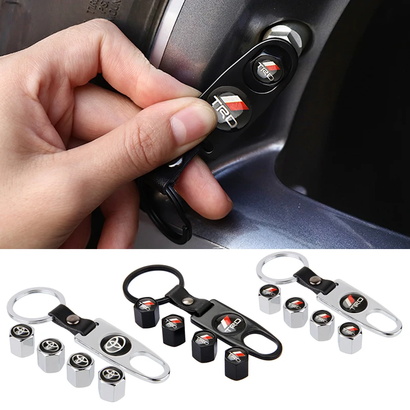 

for Toyota TRD Logo Camry Corolla CHR Yaris RAV4 Auris Prado Land Cruiser Vios Tire Valve Caps KeyChain Wheel Tire Decoration