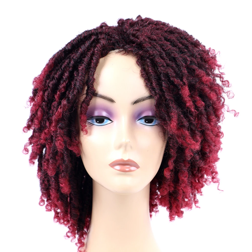 Qp Hair Dreadlock Wig Braided Twist Black Brown Short Curly Heat Resistant Fiber Synthetic Daily Party Dreadlocks Wigig