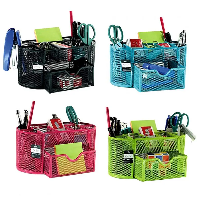 

Creative Office Desk Accessories Wire Mesh Metal 9 Grids Combination Pen Holder 4 Colors Pencil Holders For Desk Pen Stand Band