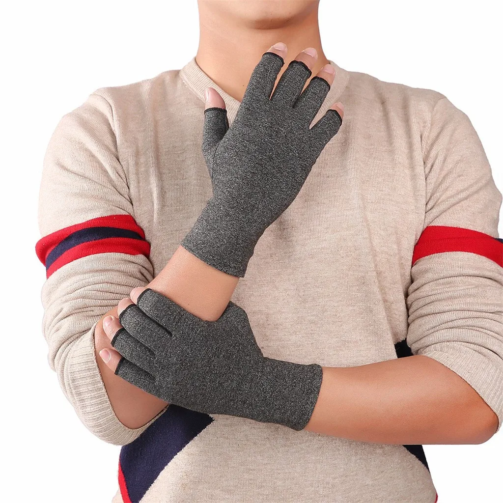 Унисекс длина варежки компрессионные артрит руки перчатки текстурированные открытый палец сустава боли на запястье для ревматоиднпи3