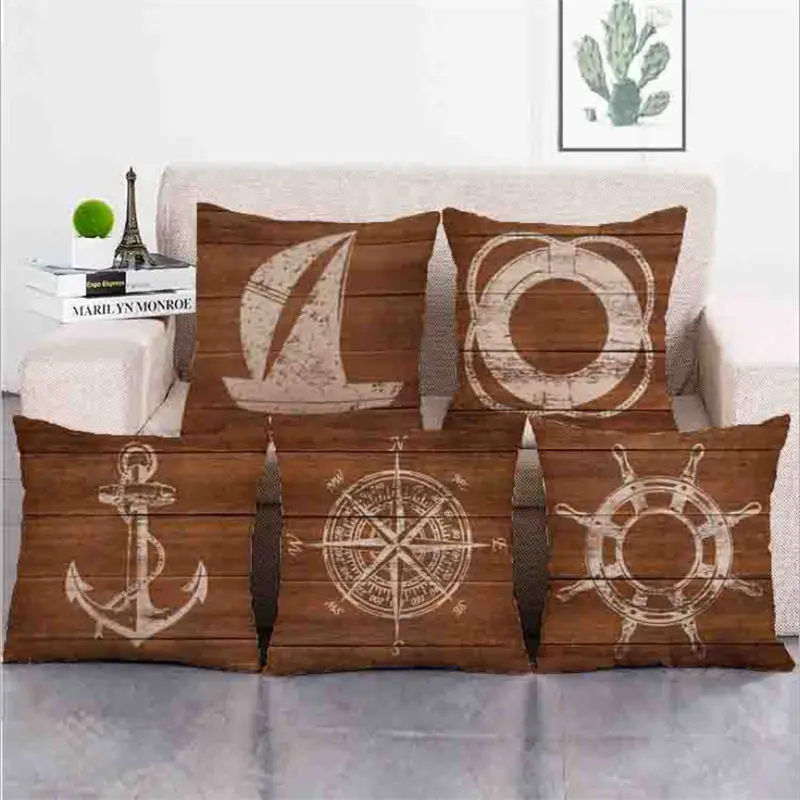 Christmas Pillow Case 45cmX45cm Throw Pillows Farmhouse Home Decor Vintage Marine Logo Pattern Sofa Pillowcase | Дом и сад