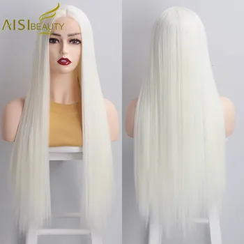 

AISI Beauty Long Straight Synthetic Lace Front Wigs for Women White Cosplay Orange Red Pink Lace Wig High Temperature Fiber Hair