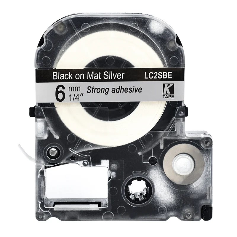 6mm Black on Mattesilver SM6X Compatible Epson KingJim Label Printers LC-2SBE Laminated Label Tapes Ribbon LC2SBE for LW-300 400