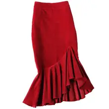 Размера плюс 4XL! весна-осень Вельветовая юбка в виде хвоста русалки для женщин с высокой талией нерегулярные Обтягивающая одежда длиной до колена юбка-годе