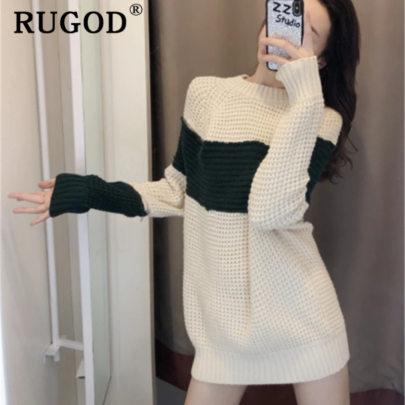 RUGOD, Элегантная туника, вязаный свитер для женщин, Повседневный, из кусков, на молнии, рукав средней длины, пуловер, женский, корейский шик, прямой свитер