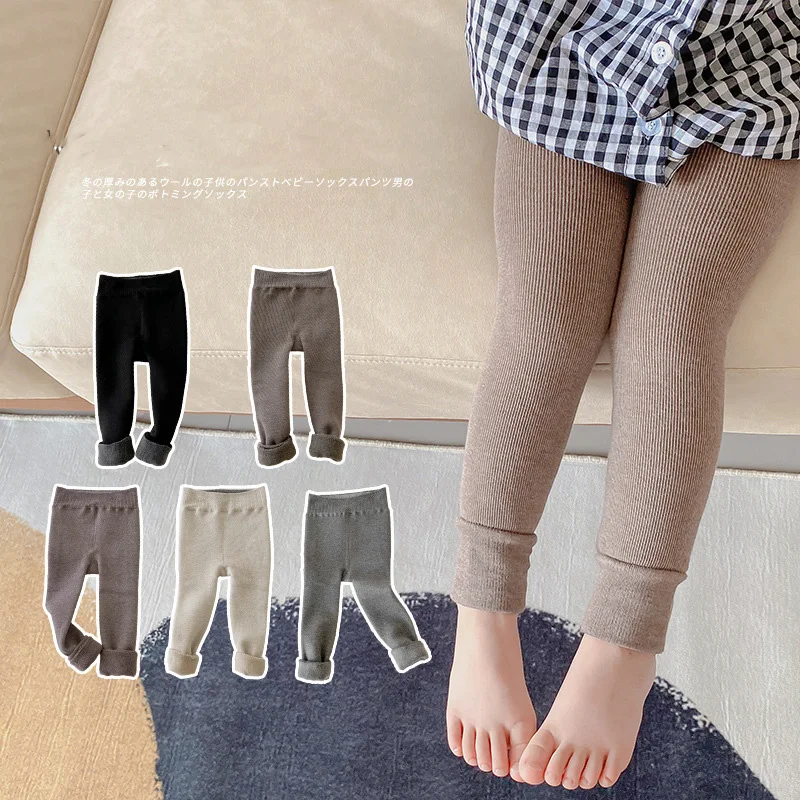 Girls Warm Fleece Skinny Leggings Kids Pants