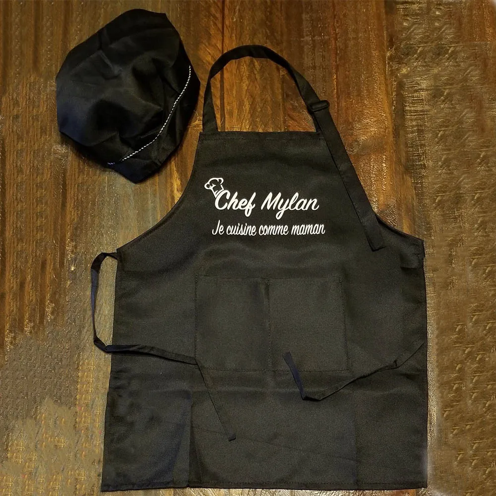 Name Kids Creative Kitchen Apron Birthday Party Baking Apron Hat Set Personalized Chef Unique Children's Day Gifts
