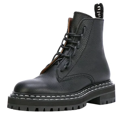 high quality Genuine Leather Women's boots 2019New autumn fashion Thick bottom Locomotive booties Handmade Female Martin boots - Цвет: black