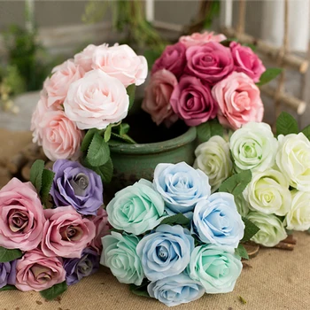 

9 Heads Artificial Flowers Silk Rose Bouquet Fake Flowers Bridal Wedding Holder Bouquet For Home Garden Party Wedding Decoration