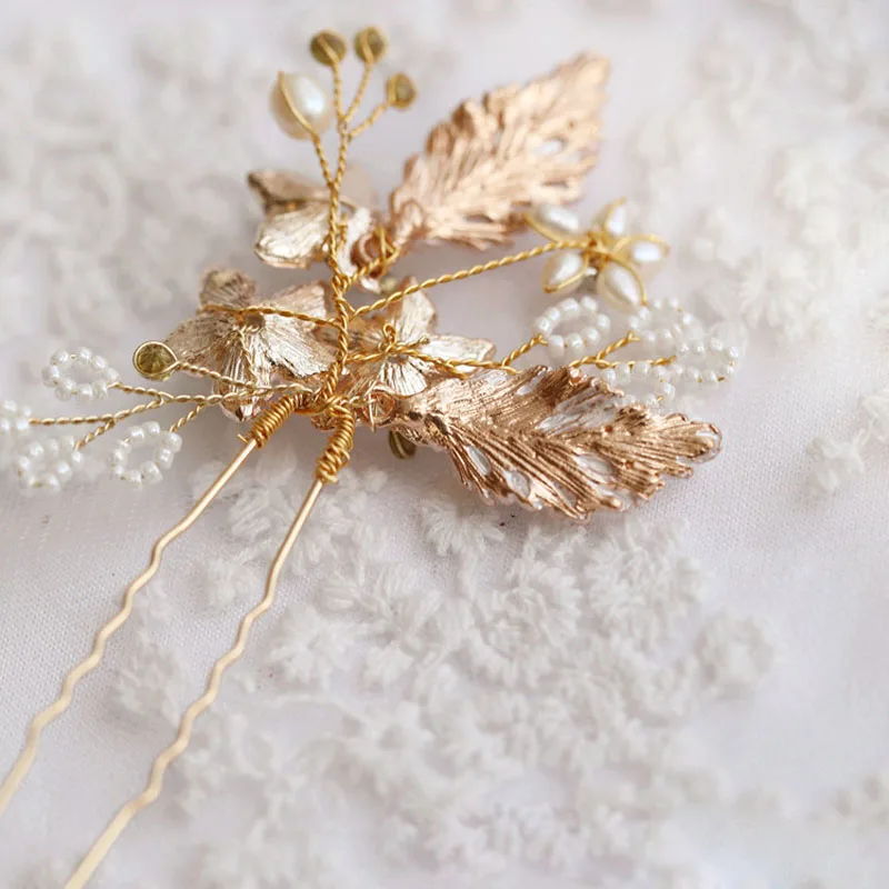 Floralbride Handmade Alloy Flower Freshwater Pearls Bridal Hair Pin Wedding Hair Sticker Women Jewelry Hair Accessories