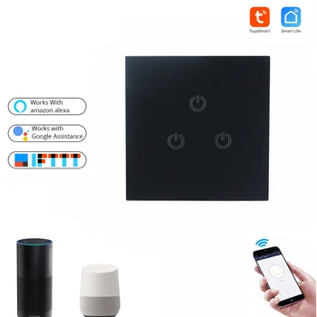 

Tuya 3 Gang Wifi touch wall Switch light switch Global control compatible with Amazon Alexa,Google home for Smart home