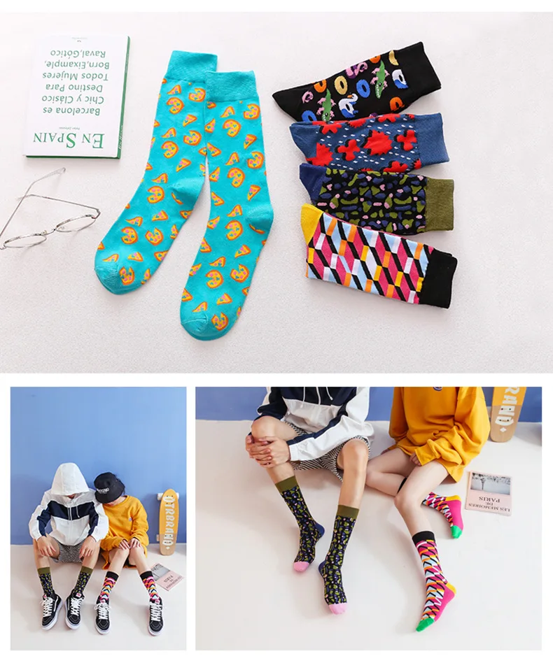 Скейтборд Chaussette Homme, Модные цветные женские носки с язычком, в европейском и американском стиле, в стиле хип-хоп, забавные носки Meias, Size36-42