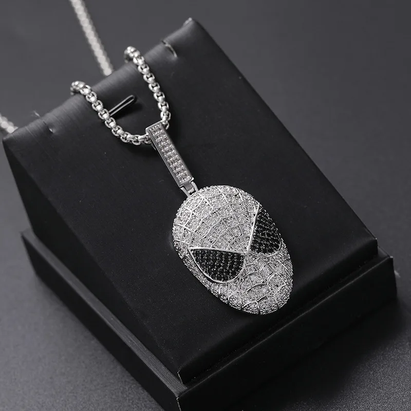 Хип-хоп AAA CZ инкрустированный камнями Bling Ice Out серебряный цвет Человек-паук Подвески ожерелье для мужчин Rapper ювелирные изделия Прямая