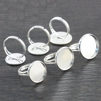 

14/16/18mm 10pcs Silver Plated Brass Adjustable Ring Settings Blank/Base,Fit 14/16/18mm Glass Cabochons,Buttons;Ring Bezels