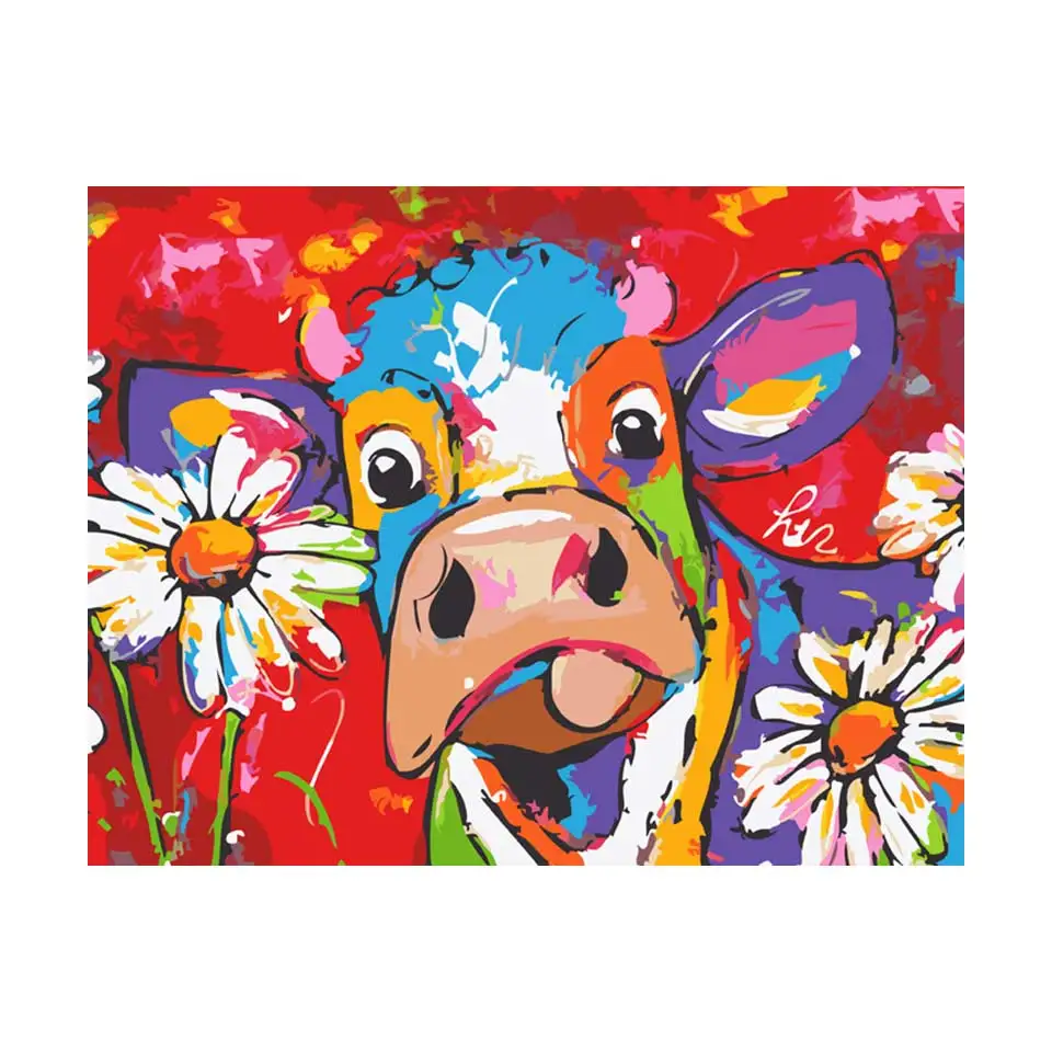 Vrolijk Schilderij Wall Art Холст масляные краски ing по номерам абстрактные красочные коровы Животные Картины домашний декор - Цвет: w3005