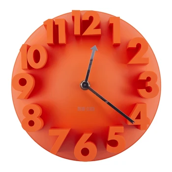 

New-Home Decor Creative Modern Art 3D Number Dome Round Wall Clocks, Orange 22.5 * 22.5 * 9cm
