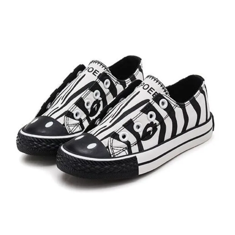 

2019 boys canvas shoes with black and white stripes zebra style casual shoes