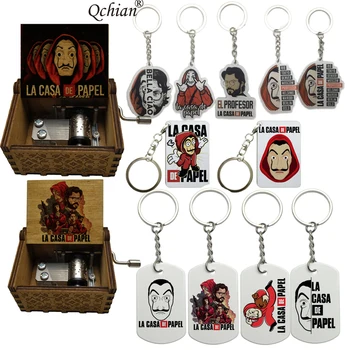 

5PCS La Casa De Papel Llavero Money Heist Dali Keyring Keychain Jewelry bella ciao color print hand Cranked music box Wholesale