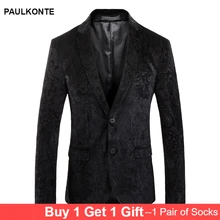 PAULKONTE 2019 New Men Pattern Suit Dress Jacket Black Business Family Dinner High Quality Self Cultivation Temperament Clothing
