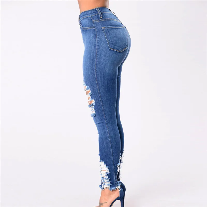 Модные джинсы большого размера, женские джинсовые обтягивающие рваные джинсы с дырками для женщин, женские Стрейчевые обтягивающие сексуальные узкие брюки E15