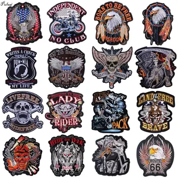 

Pulaqi Rock Guns N Skull Motorcycle Big Patch Punk Embroidered Biker Iron On Patches Stripe Eagle Patch For Clothes Jacket Badge