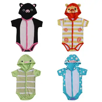 

Baby Cartoon Hooded Romper Front Buckle Cute Infant Romper Animal Printed Pure Cotton 2020 Spring Summer