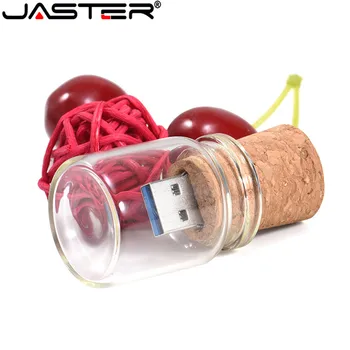 

JASTER glass drift bottle with cork USB flash drive (transparent)pen drive 4GB 16GB 32GB 64GB fashion gift 1PCS free custom logo