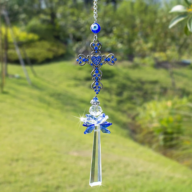 H&D подвесной Кристалл Призма крест Suncatcher Радуга производитель синий сглаза декоративные фэншуй домашний сад Декор счастливый Шарм подарок