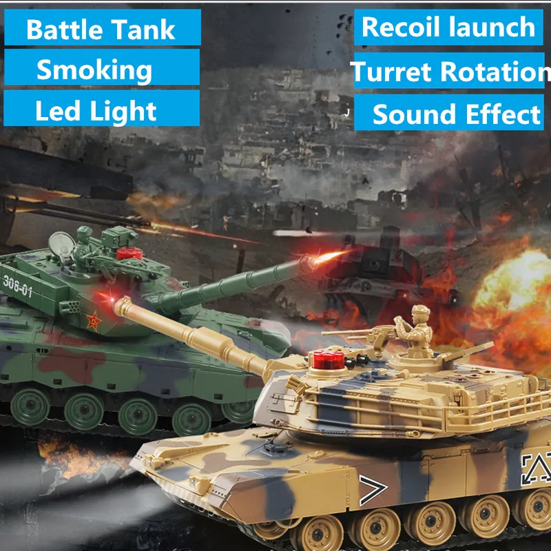 

Simulation Smoking RC Battle Tank Crawler Light Remote Control Heavy Machine Tank One Key Smoke Artillery launch Boy Toy Gifts