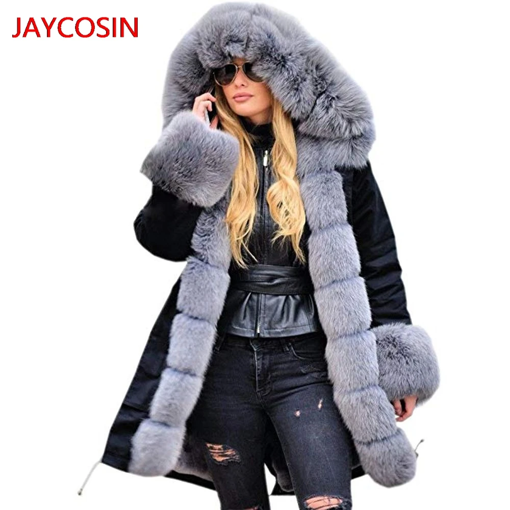 JAYCOSIN женские парки женские с длинным рукавом Искусственный мех зимняя куртка парка с капюшоном пальто рыбий хвост пальто Лидер продаж L400830