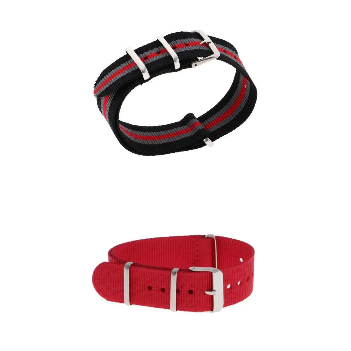 Prettyia 2pcs Mens Red Stripe Woven Nylon Watchband Watch Strap Replacement