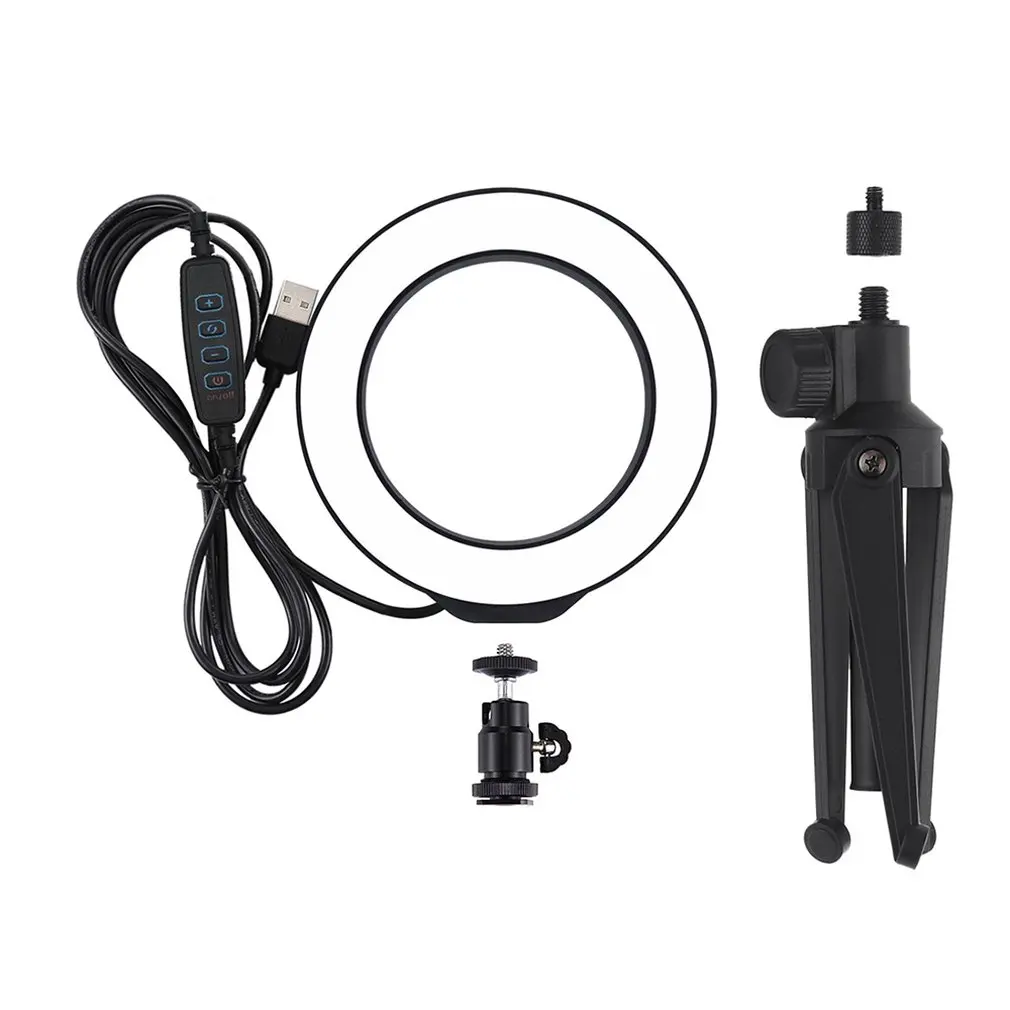 

4.6/6.2 Inch USB 3 Modes Dimmable Led Ring Vlogging Photography Lights + Desktop Tripod Holder With Cold Shoe Tripod Ball Head