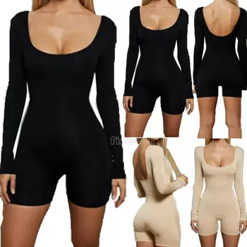 

US Womens Casual V Neck Skinny Solid Bodycon Sexy Sleepwear Jumpsuit Shorts Romper Bodysuit Leotard