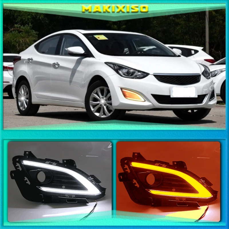 

LED Daytime Running Lights DRL Fog Lamp Cover Case for Hyundai Elantra Sedan 2016 2017 With Turn Signal Yellow