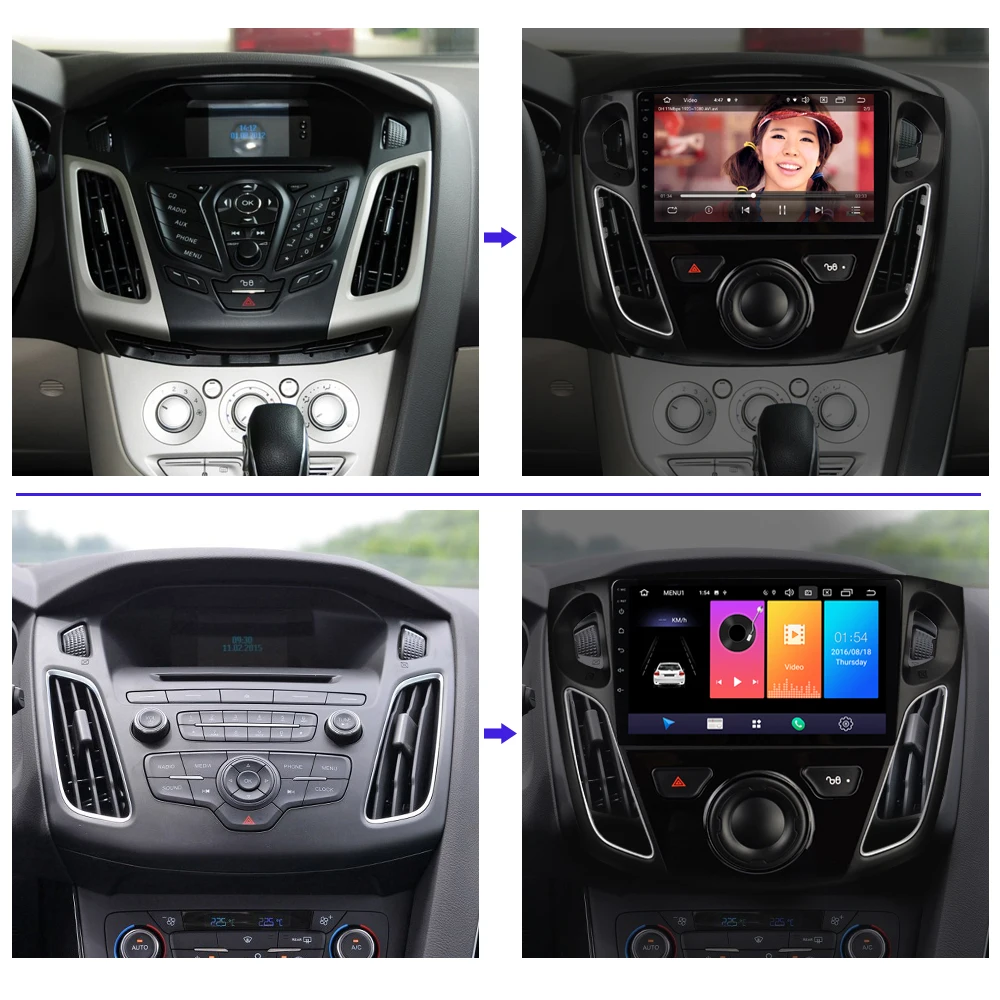 EKIY 9'' IPS Android Car Multimedia Radio No 2din Auto Player Audio For Ford Focus 3 2012-2015 GPS
