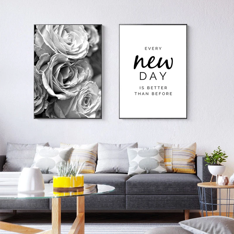 Black-and-White-Wall-Art-Rose-Flower-Canvas-Painting-Feather-Quote-Posters-and-Prints-Minimalist-Pictures (1)