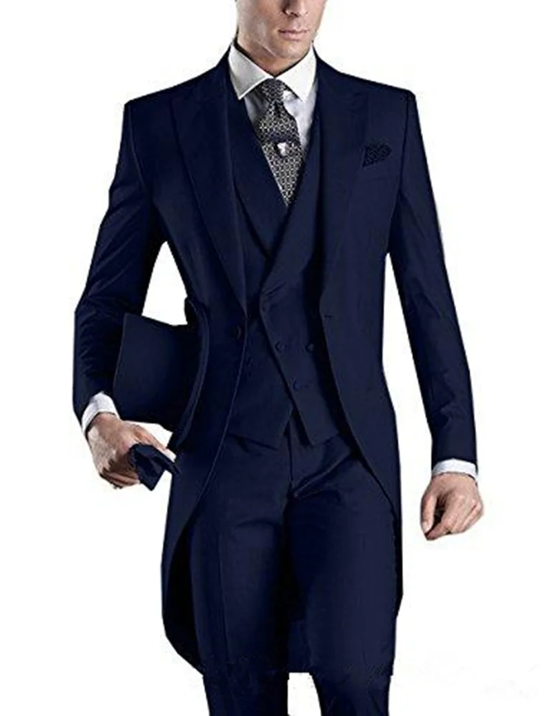 Formal Design White/Black/Grey/Burgundy/Blue Tailcoat Men Party Groomsmen Suits For Wedding Tuxedos Jacket+Pants+Vest