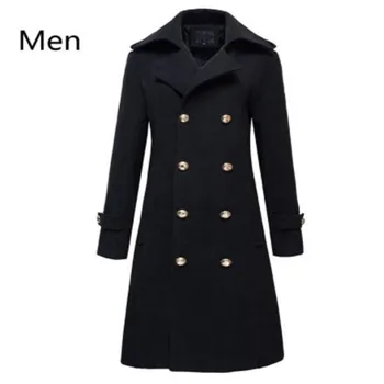 

Winter Mens Military Double Breasted Wool Blend Long Jackets For Man Female Cotton Padded Warm Long Coats Male Windbrea