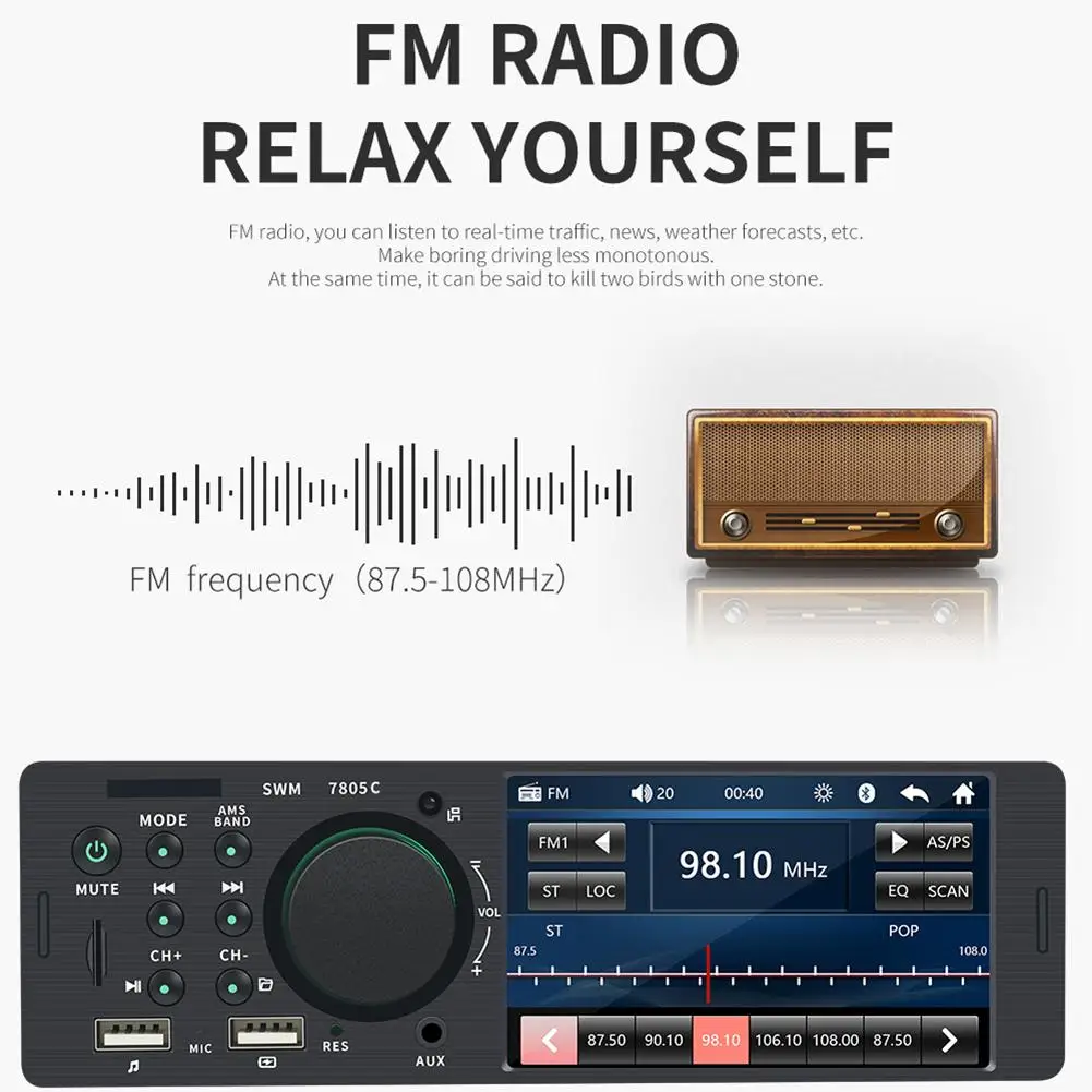 Автомагнитола 1 Din 4 дюйма TFT FM радио Bluetooth мультимедийный mp5 плеер BT4.0 USB AUX RCA