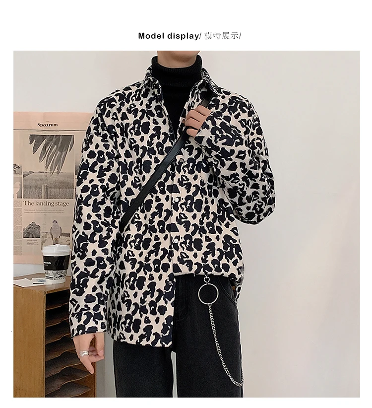 Осенняя новая Толстая леопардовая рубашка Мужская модная Повседневная рубашка с длинными рукавами уличная хип-хоп свободная леопардовая куртка пальто Мужская M-2XL