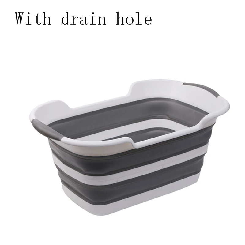 With drain hole Baby Shower Portable Silicone Pet Bath Tubs Bath Accessories Baby Folding Non-Slip Bathtub Safety Security Cat Dog Bath Tubs - Цвет: With drain hole