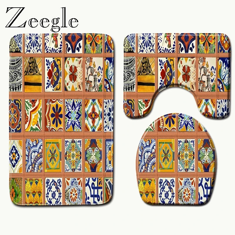 Zeegle Набор ковриков для ванной, Нескользящие Коврики для ванной комнаты, коврик для унитаза, впитывающее покрытие, сиденье для унитаза, моющийся Мягкий коврик для ванной комнаты