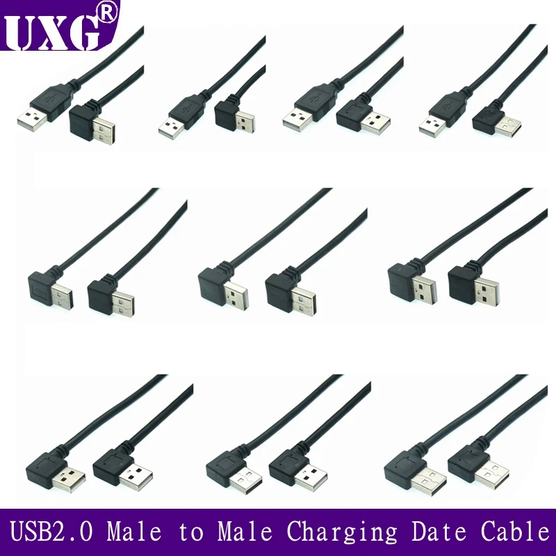 Usb um macho para usb um macho 90 graus esquerda/direita/para cima/para baixo ângulo adaptador extensão cabo usb2.0 macho para macho cabo 25cm 0.5m